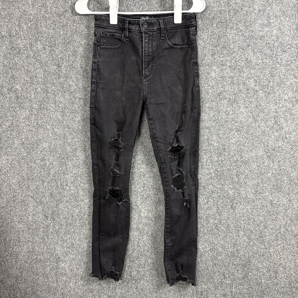 Abercrombie & Fitch Jeans Womens Size 2 Black Simone Ankle Skinny Distressed
